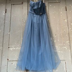 Steel blue Oleg Cassini strapless corset & tulle gown sz 6